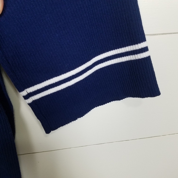 Boutique Navy White Boatneck Split Hem Sweater M - Picture 4 of 6